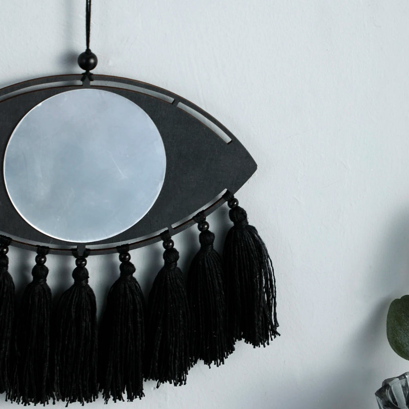 009 - Macrame Mirror Black Evil Eye Decorative Mirror
