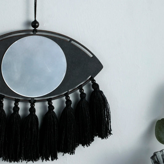 009 - Macrame Mirror Black Evil Eye Decorative Mirror