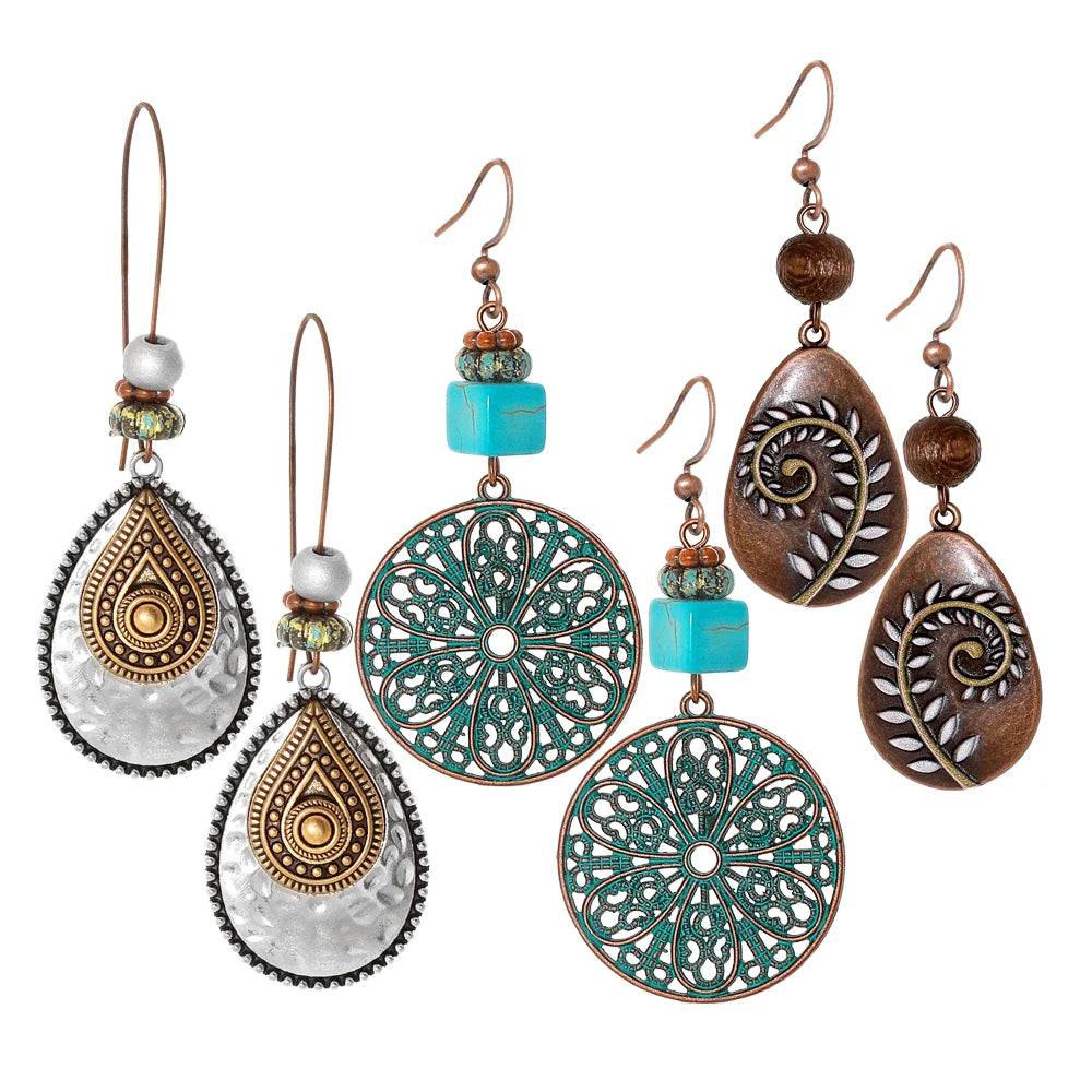 011 - Vintage Bohemian Dangle Charm Earrings