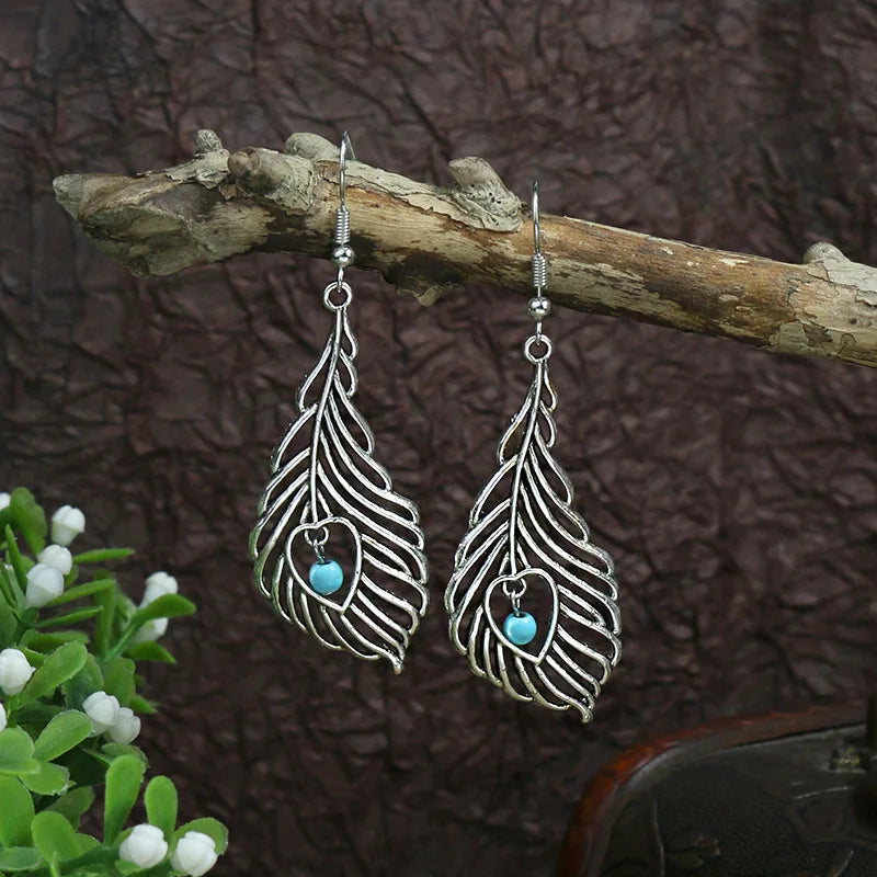 011 - Bohemian Vintage Tibetan Silver & Turquoise Geometric Drop Earrings