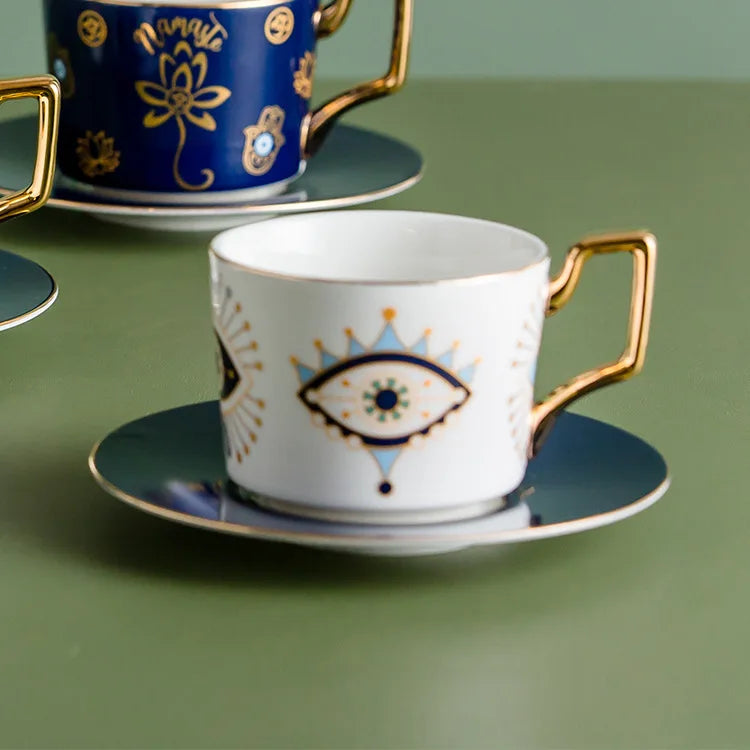 014 - Turkish Blue Evil Eye Coffee & Tea Saucer Set