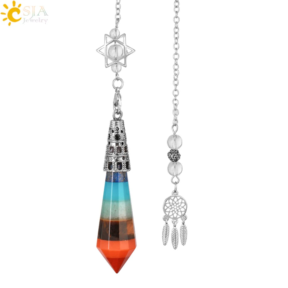 004 - 7 Chakra Natural Crystal Pendulum