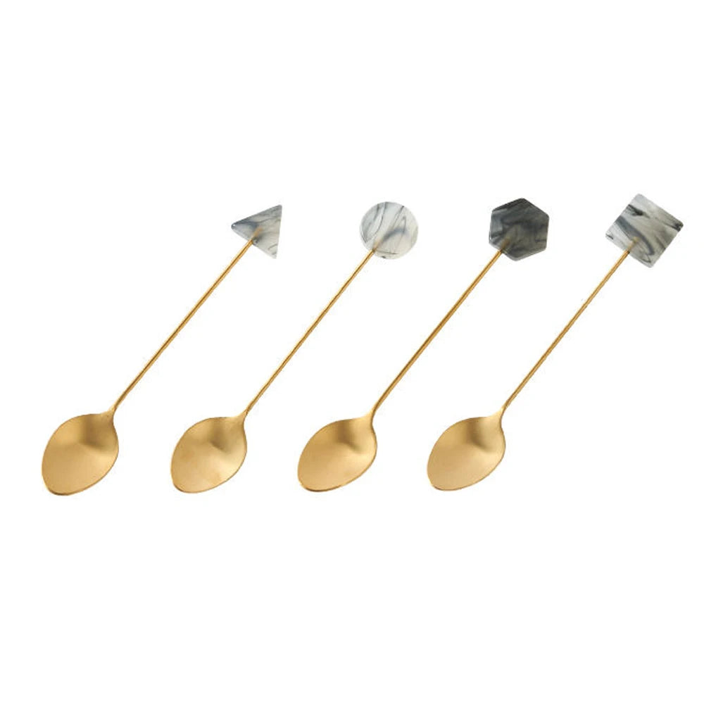 014 - Geometric Tea and Dessert Spoon & Fork 4PC Set