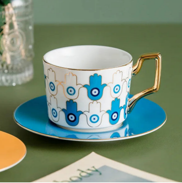 014 - Turkish Blue Evil Eye Coffee & Tea Saucer Set