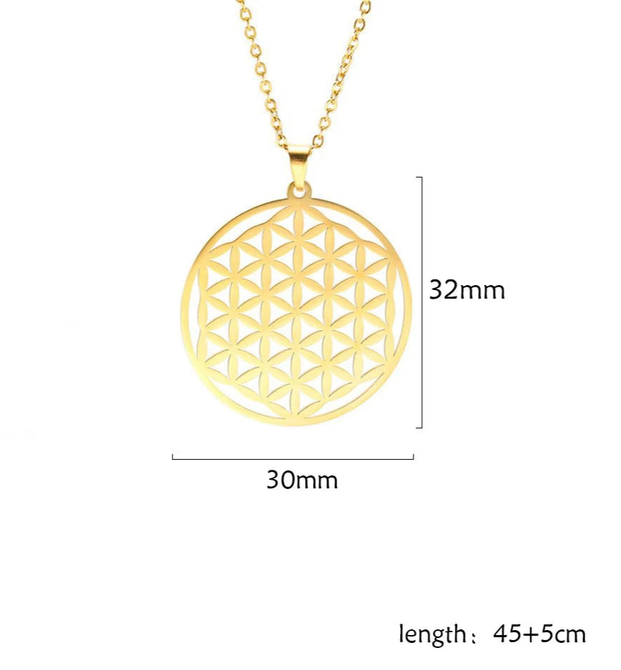 011 - Flower of Life Sacred Geometry Stainless Steel Pendant Necklace