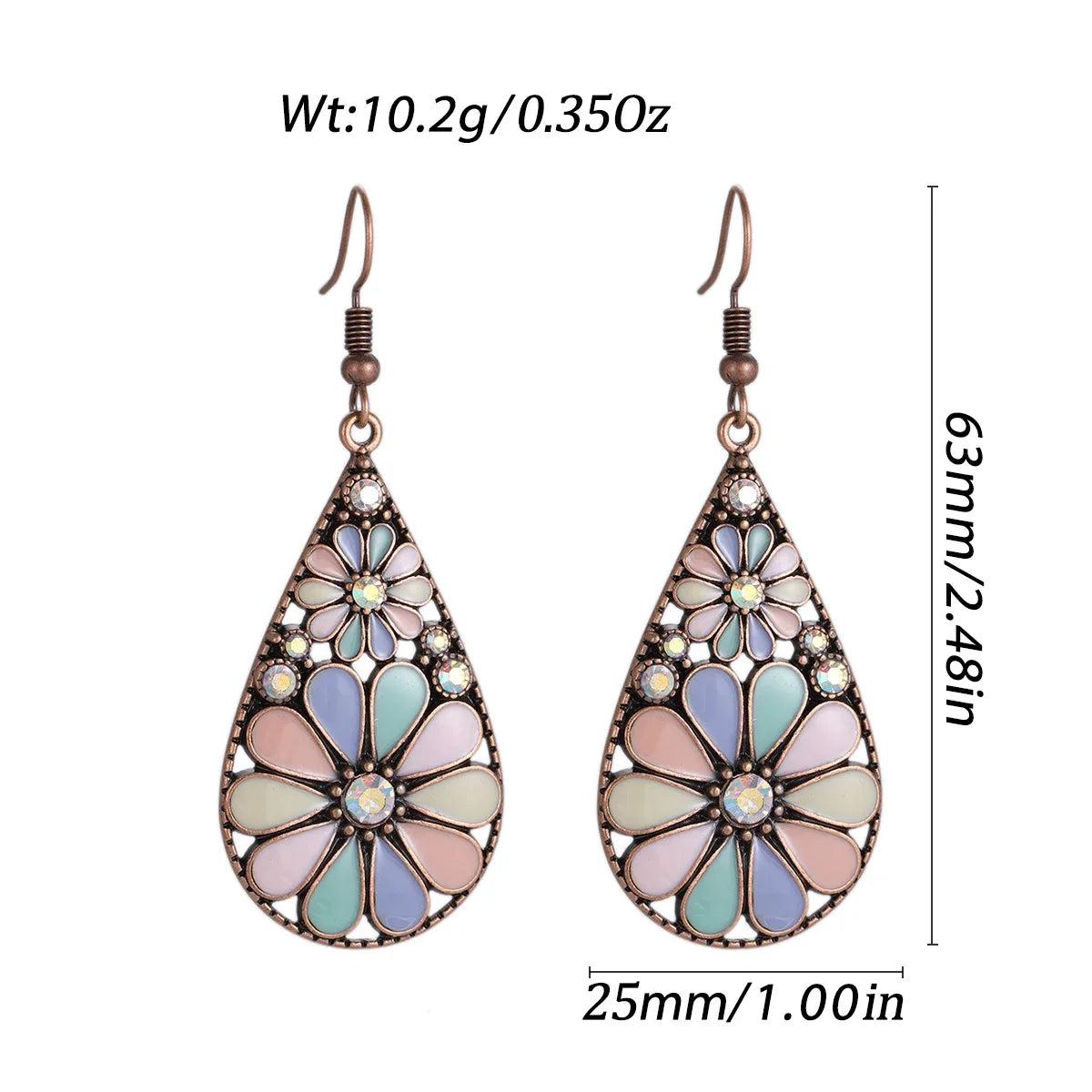 011 - Vintage Bohemian Flowers Water & Oil Drop Earrings