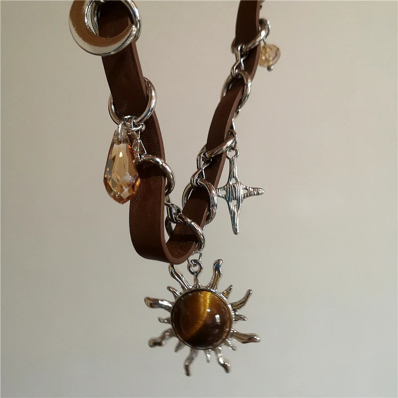 011 - Tiger's Eye Sun Multi-Layered Pendant Necklace