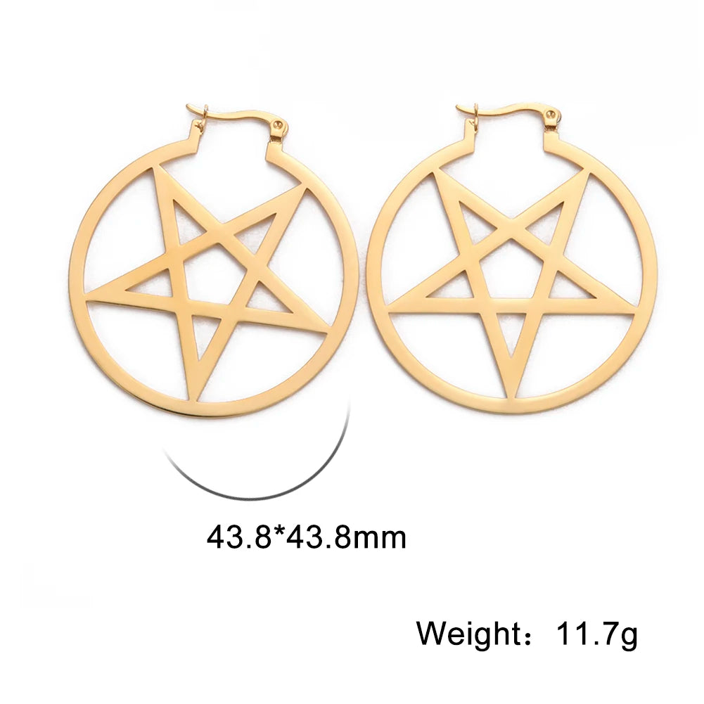011 - Gothic Pentagram Hoop Style Earrings