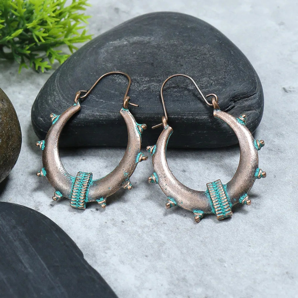 011 - Vintage Boho Verdigris Drop Earrings