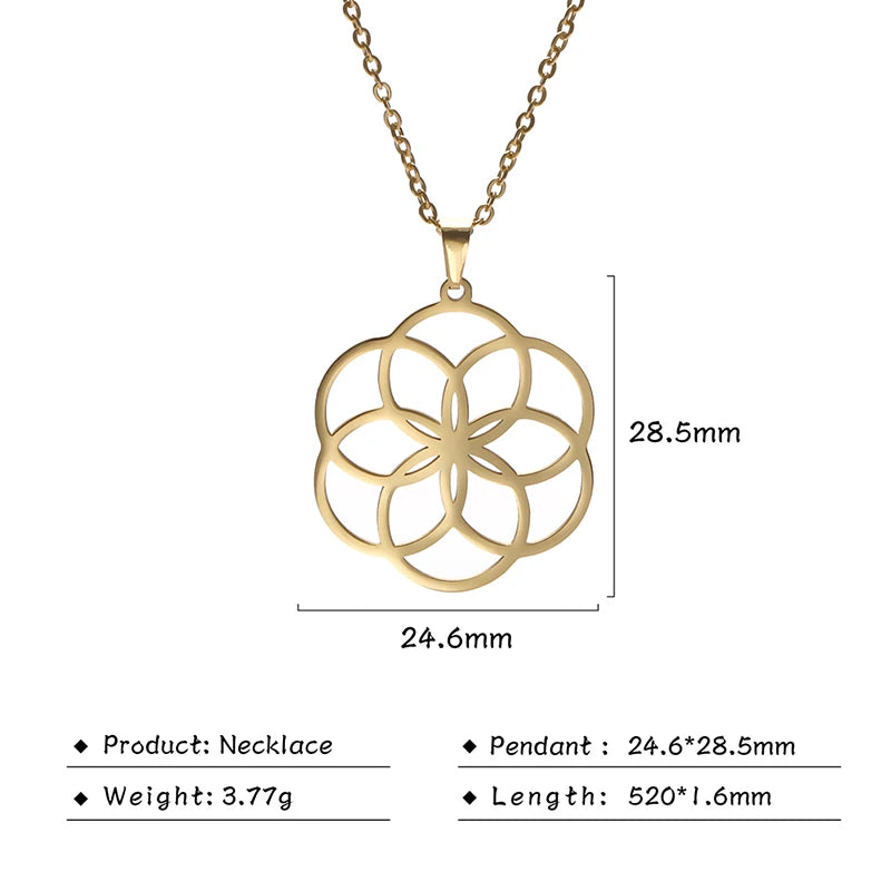 011 - Flower of Life Sacred Geometry Stainless Steel Pendant Necklace