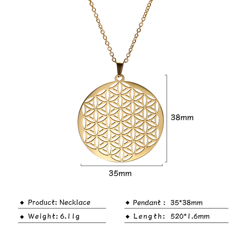 011 - Flower of Life Sacred Geometry Stainless Steel Pendant Necklace