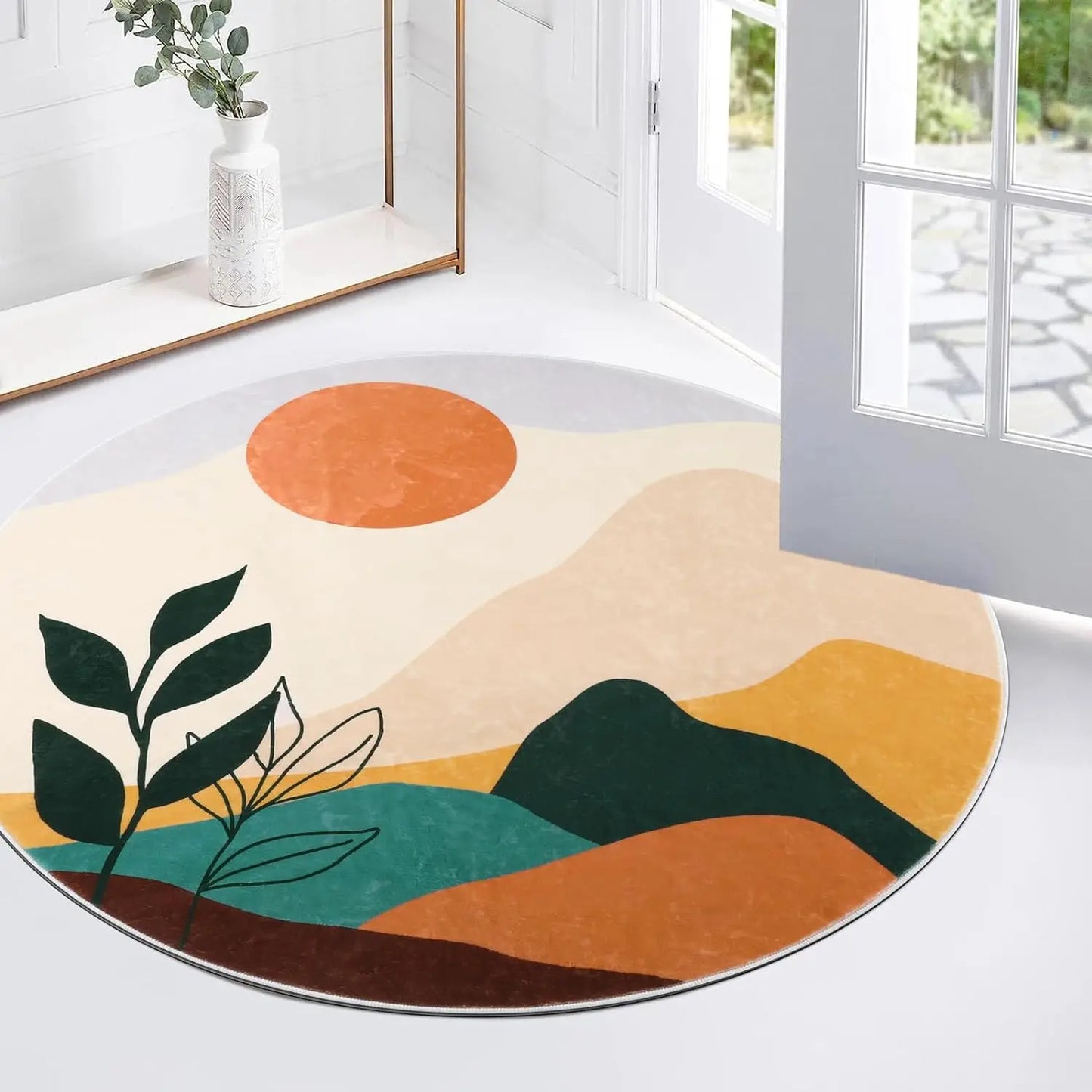 014 - Abstract Boho Round Non-Slip Rug