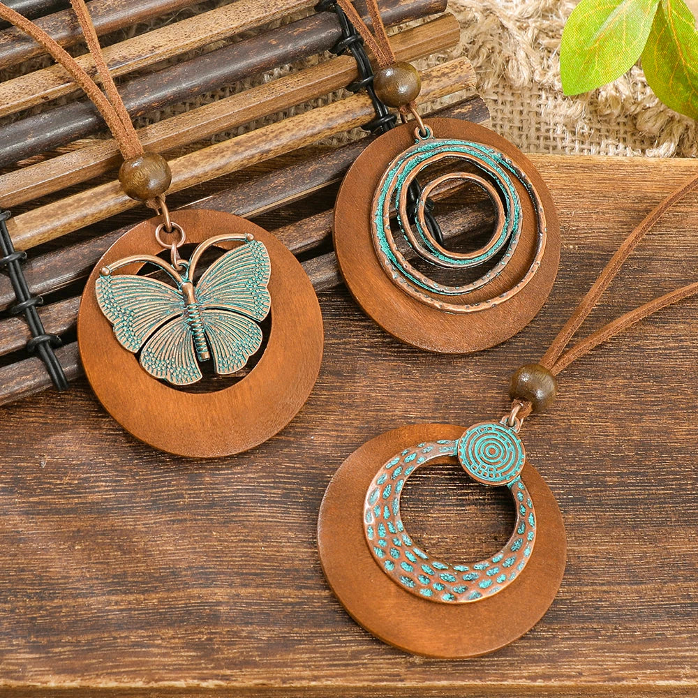 011 -  Vintage Verdigris Boho Pendant Necklace Set