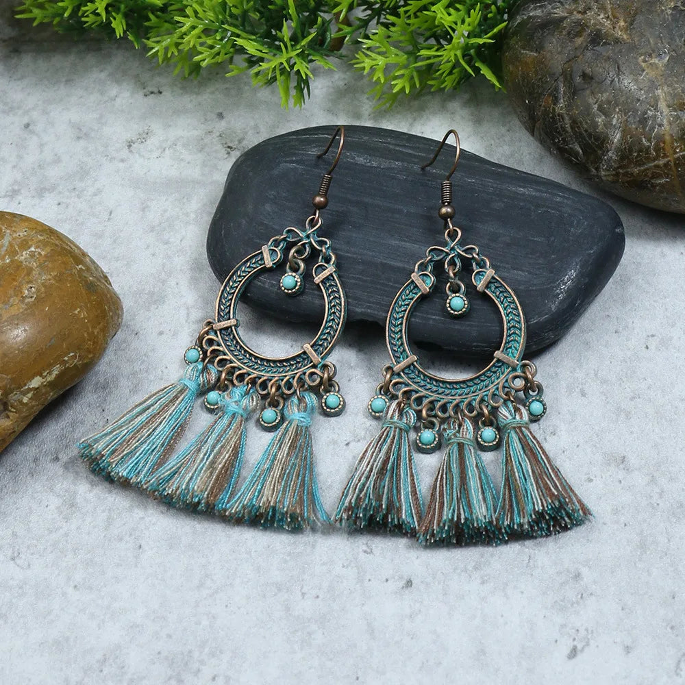011 - Vintage Boho Verdigris Drop Earrings