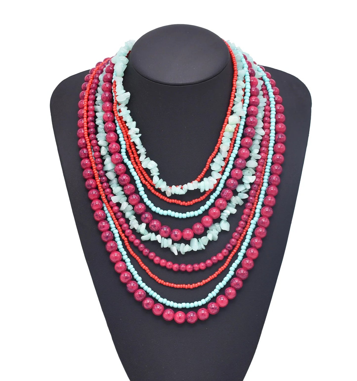 011 - Natural Garnet Multi-Layered Beaded Necklace