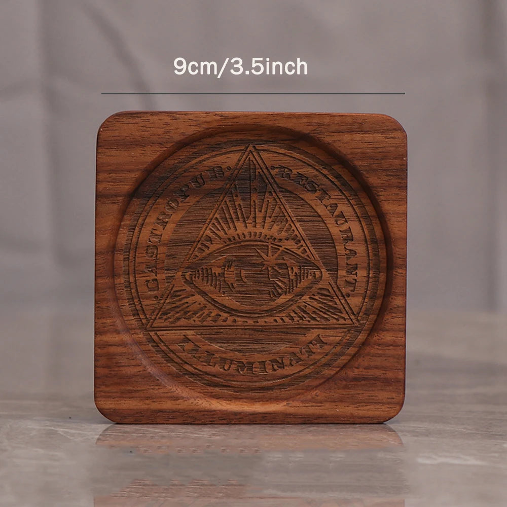 Wooden engraved Eye of Providence tealight candle holder for altar ritual | DIVINE TIMES by Shopp Java