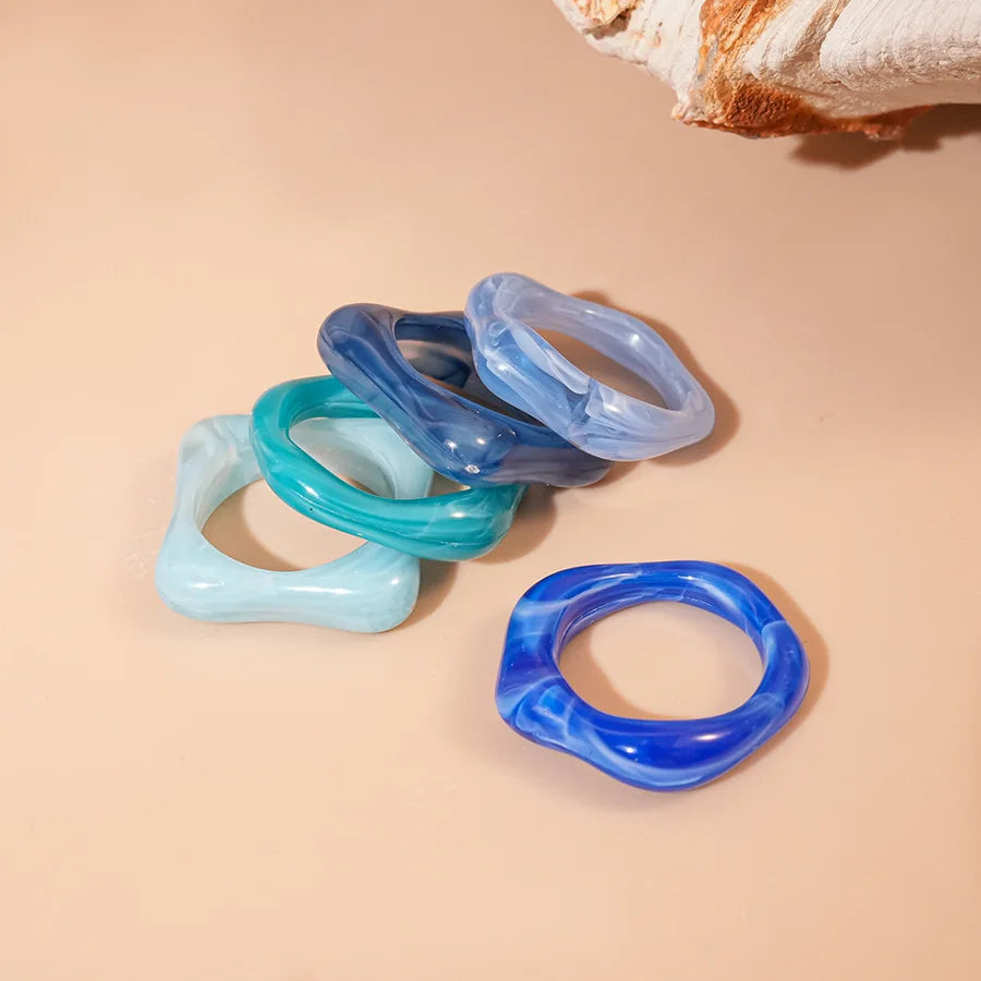 Acrylic fashion rings, 5pc set in assorted blue tones (smudged) by DIVINE TIMES (Shopp Java)