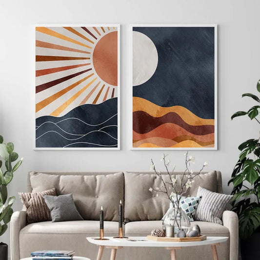 014 - Sun and Moon Boho Abstract Tapestry Wall Hanging