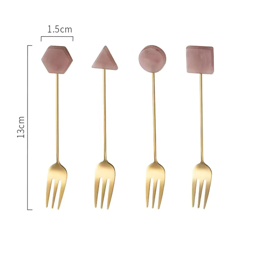 014 - Geometric Tea and Dessert Spoon & Fork 4PC Set