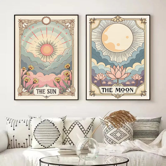 009 - Vintage Lotus Sun Moon Canvas Print