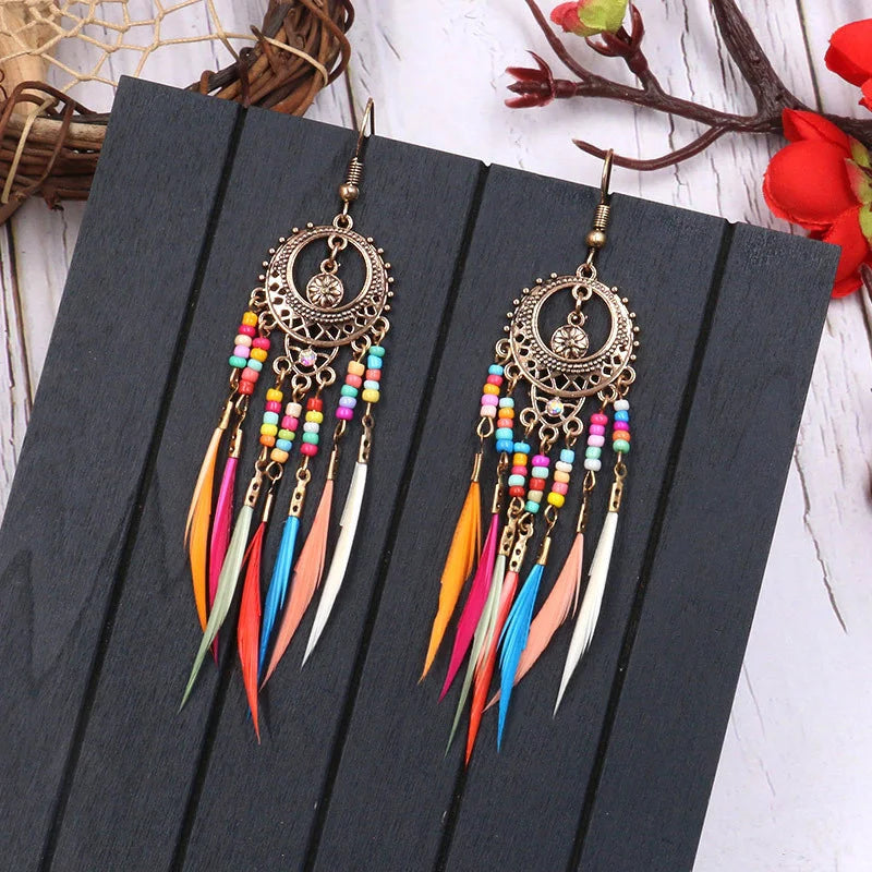 011 - Bohemian Vintage Leaf Feather Earrings