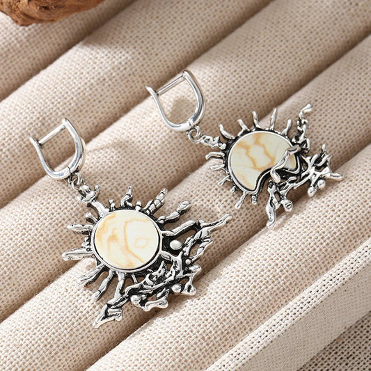 011 - Illuminating Sun Vintage Silver-Plated Drop Earrings