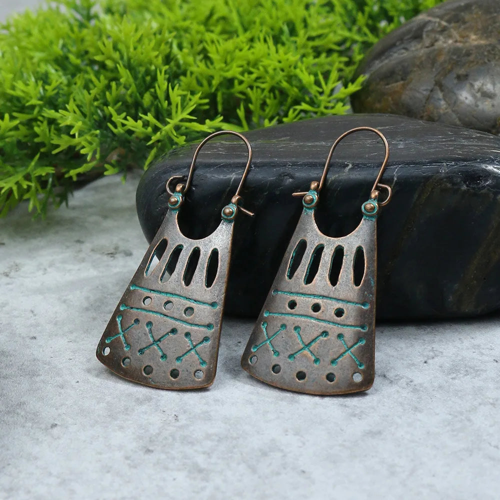 011 - Vintage Boho Verdigris Drop Earrings