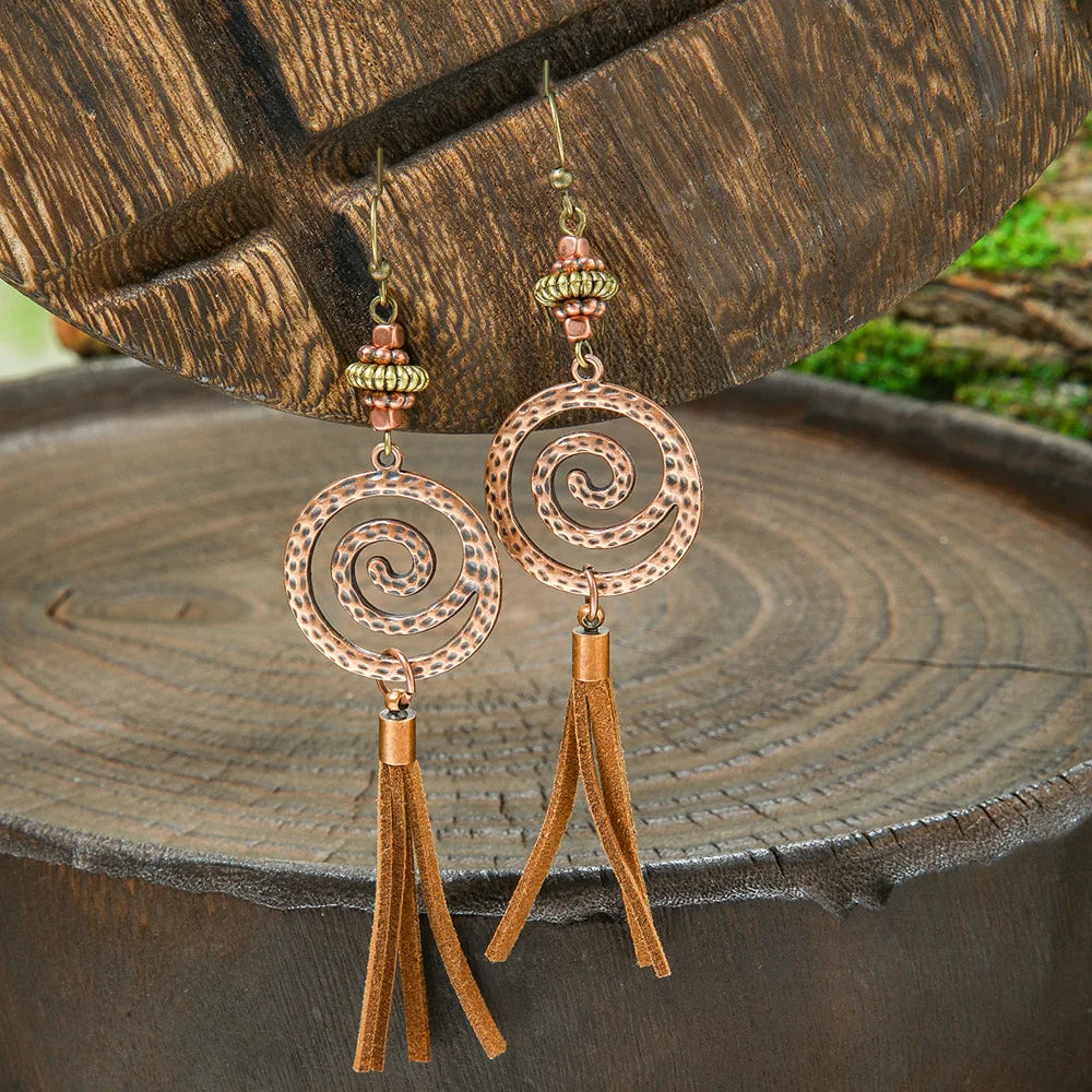 011 - Wooden Bohemian Drop Charm Earrings