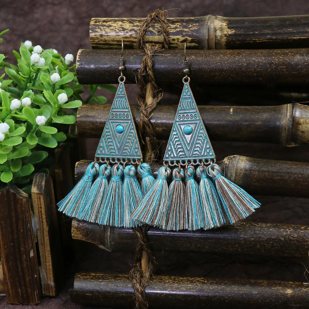 011 - Vintage Boho Verdigris Drop Earrings