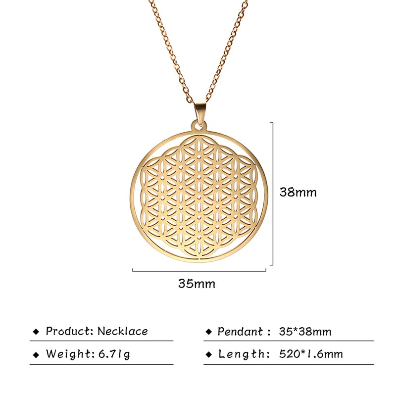 011 - Flower of Life Sacred Geometry Stainless Steel Pendant Necklace