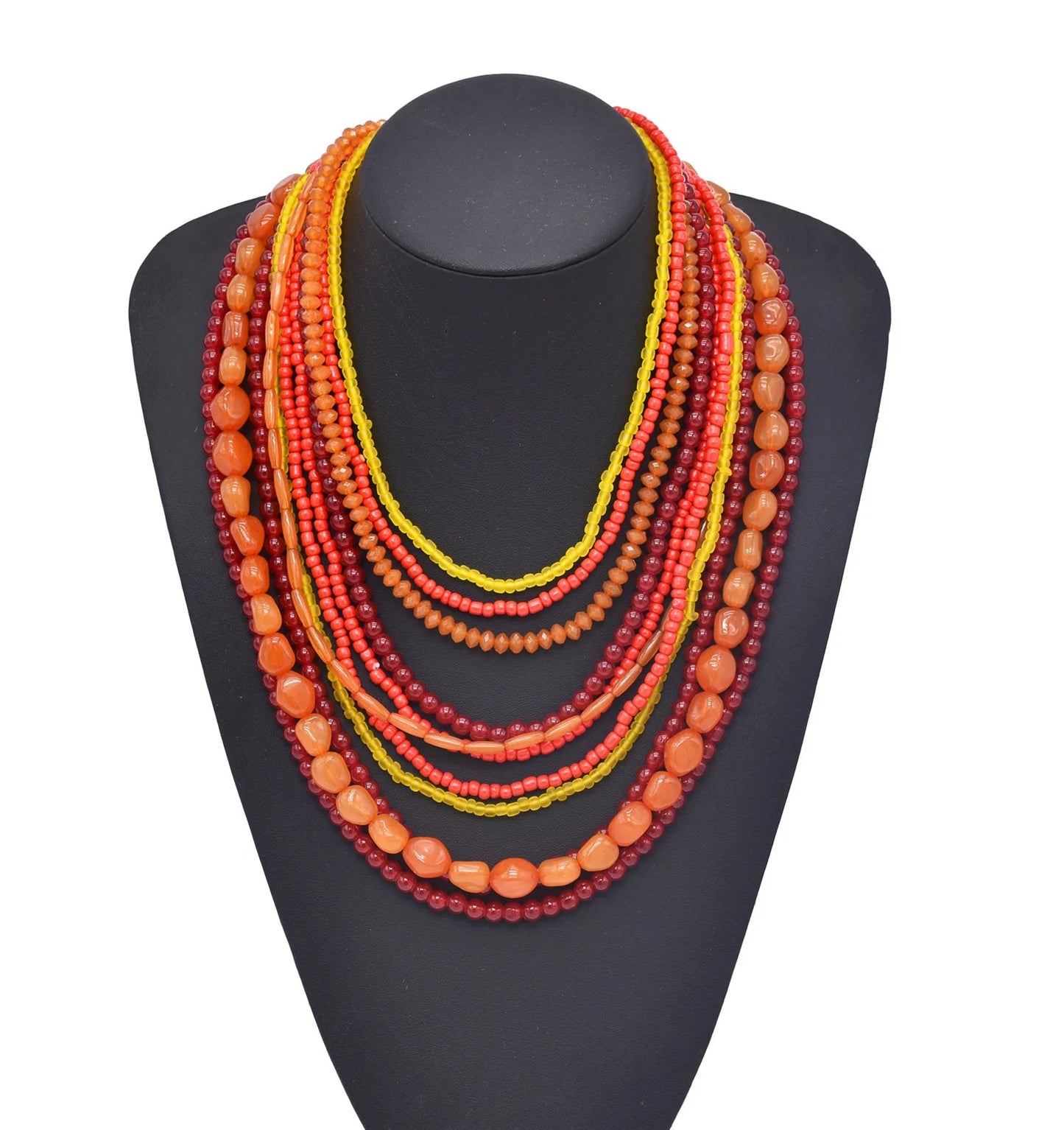 011 - Natural Garnet Multi-Layered Beaded Necklace