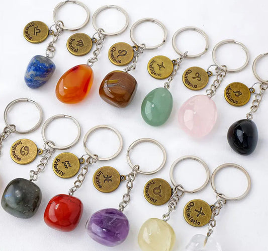 014 - Natural Crystal Zodiac Keychain