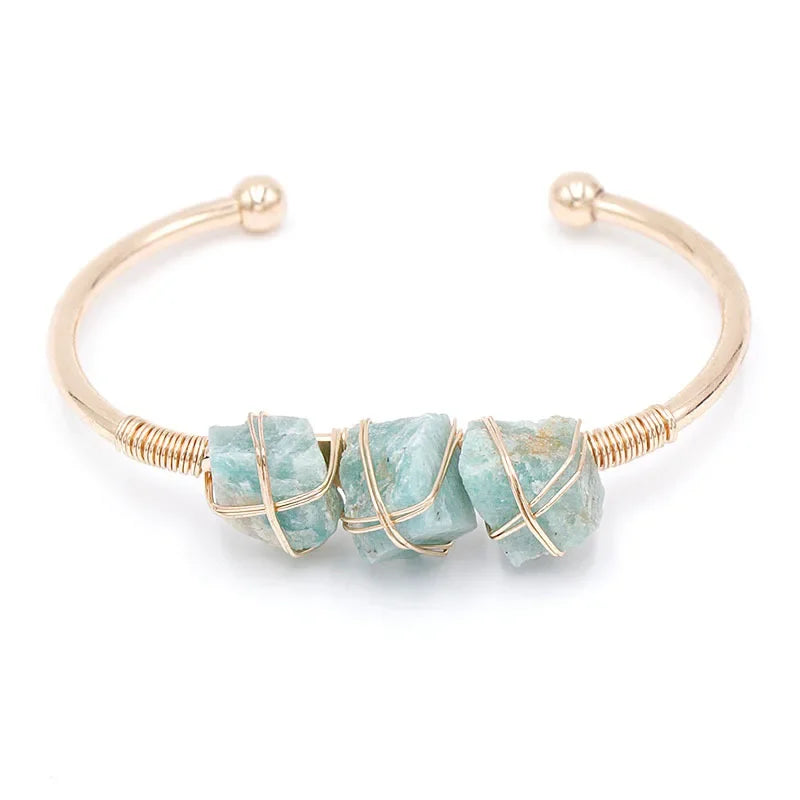 012 - Natural Crystal Stone Cuff Bangle Bracelets
