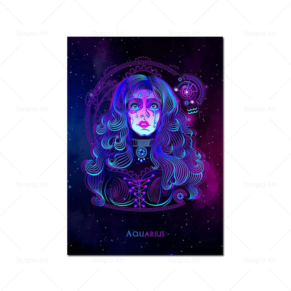002 - Neon Zodiac Canvas Print Wall Art