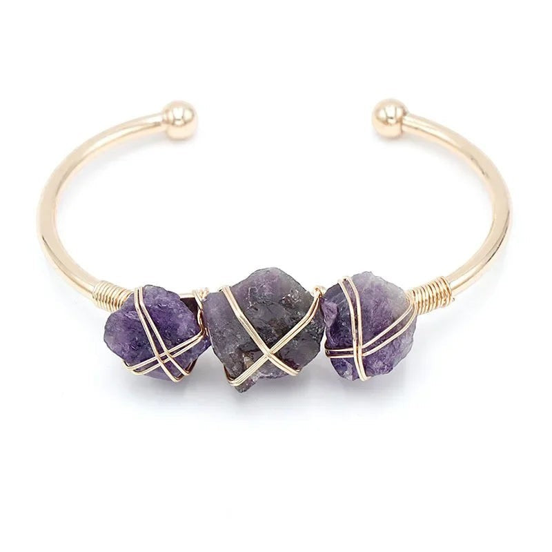 Natural crystal stone cuff bangle bracelet