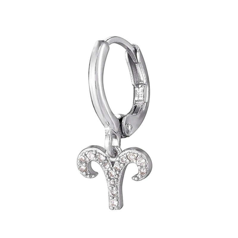 DIVINE TIMES by Shopp Java silver-plated Aries zodiac drop earring with sparkling cubic zirconia studs