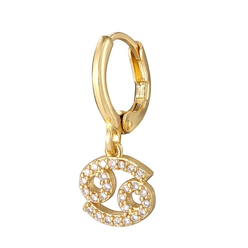 DIVINE TIMES by Shopp Java gold-plated Cancer zodiac drop earring with sparkling cubic zirconia stones