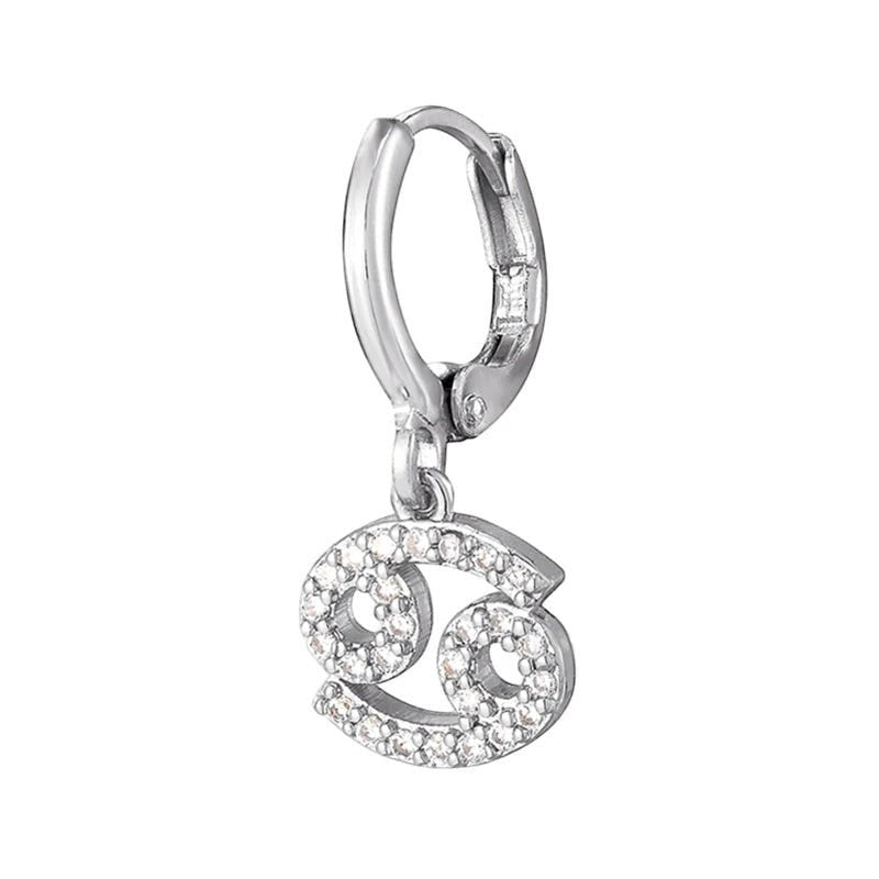 DIVINE TIMES by Shopp Java silver-plated Cancer zodiac drop earring with cubic zirconia studs on a copper base