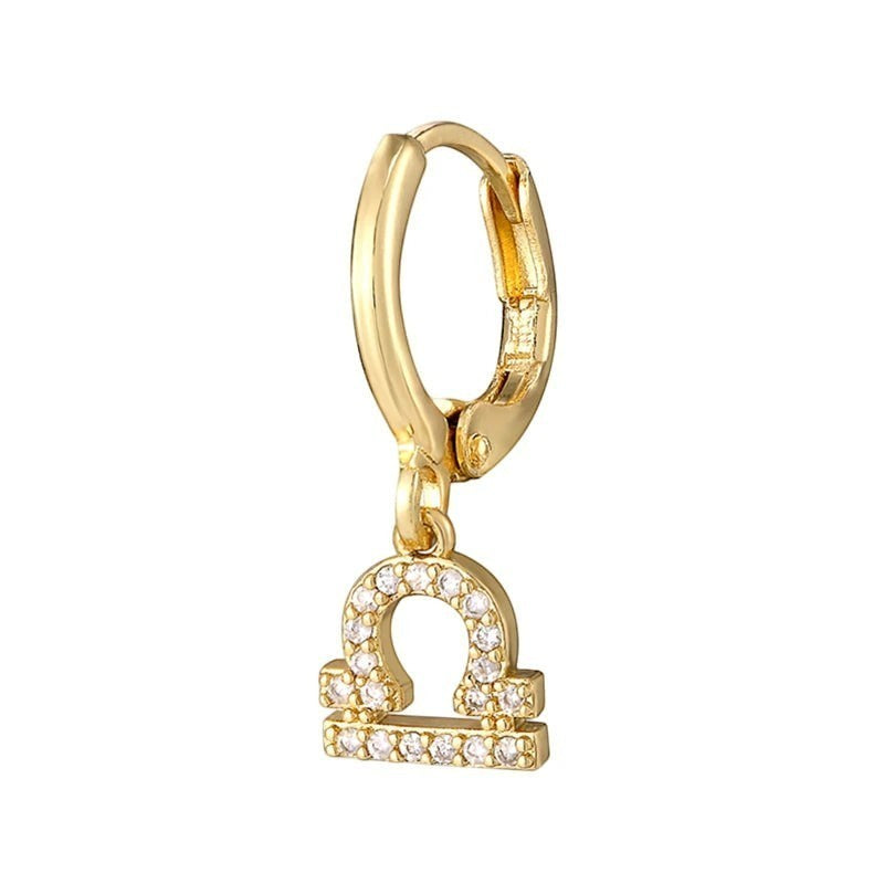 DIVINE TIMES by Shopp Java gold-plated Libra zodiac drop earring with sparkling cubic zirconia stones
