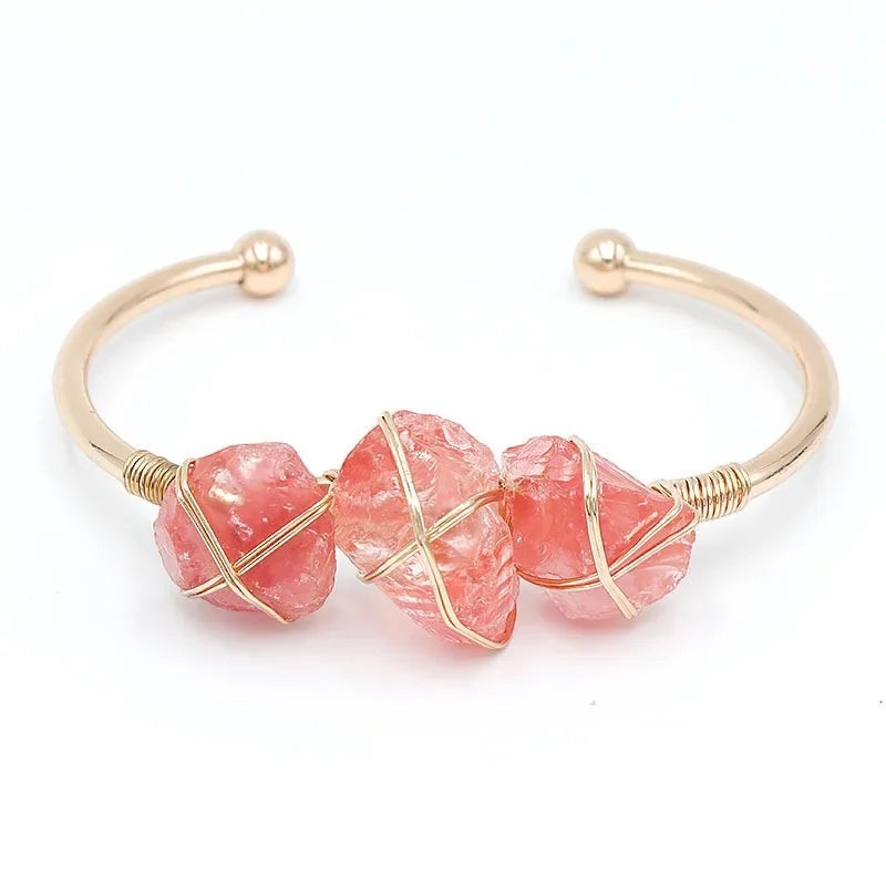 Natural crystal stone cuff bangle bracelet