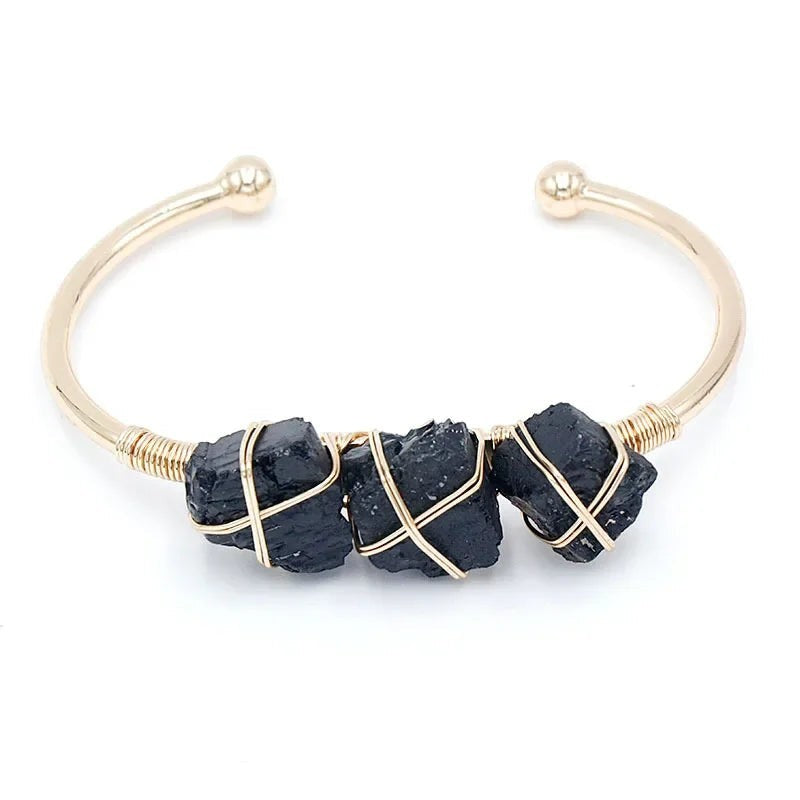 Natural crystal stone cuff bangle bracelet