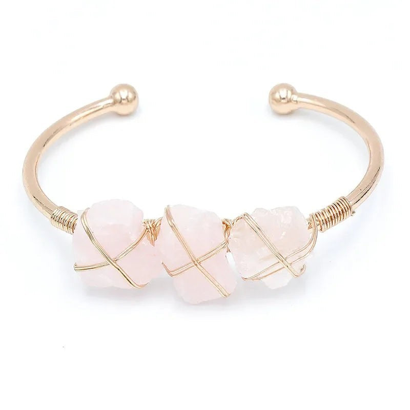 Natural crystal stone cuff bangle bracelet