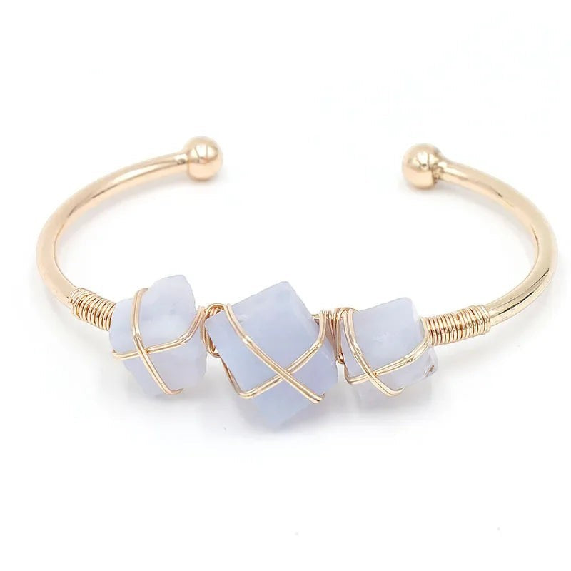 Natural crystal stone cuff bangle bracelet