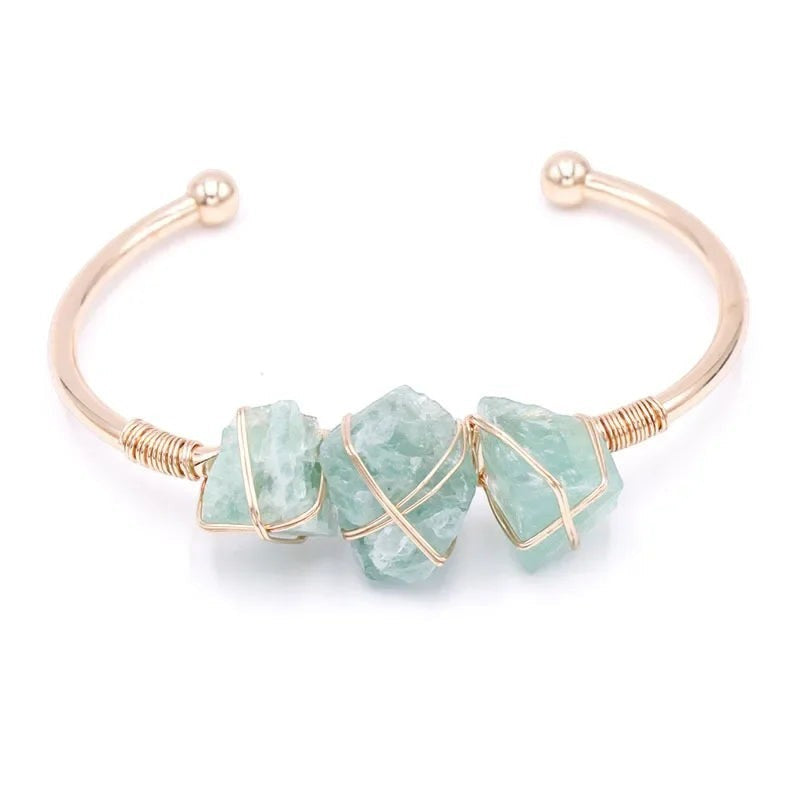 Natural crystal stone cuff bangle bracelet