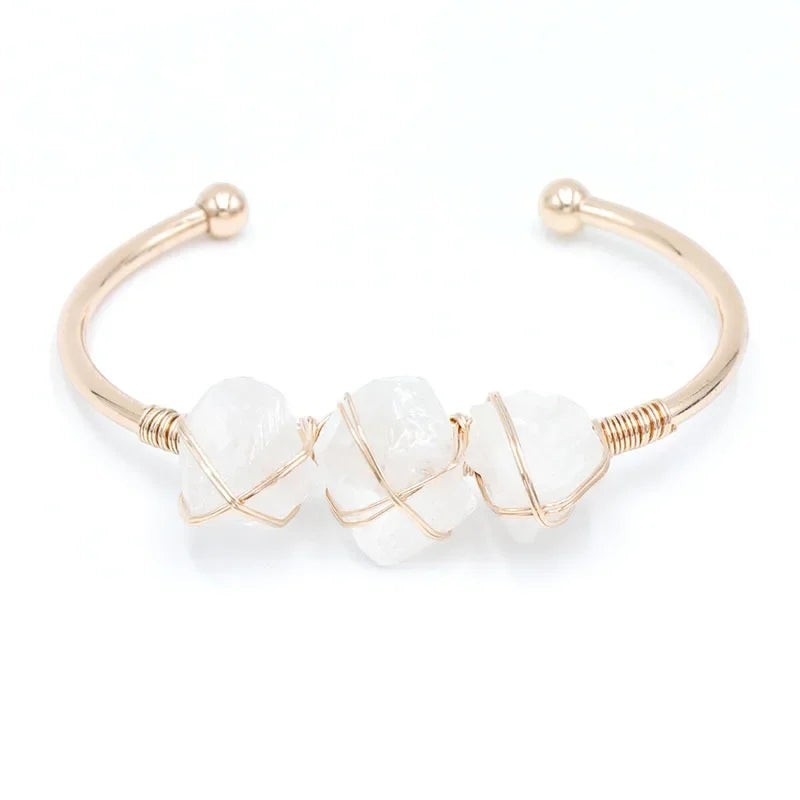 Natural crystal stone cuff bangle bracelet