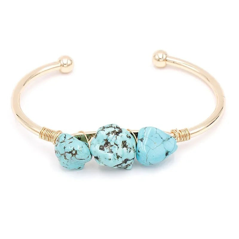 Natural crystal stone cuff bangle bracelet