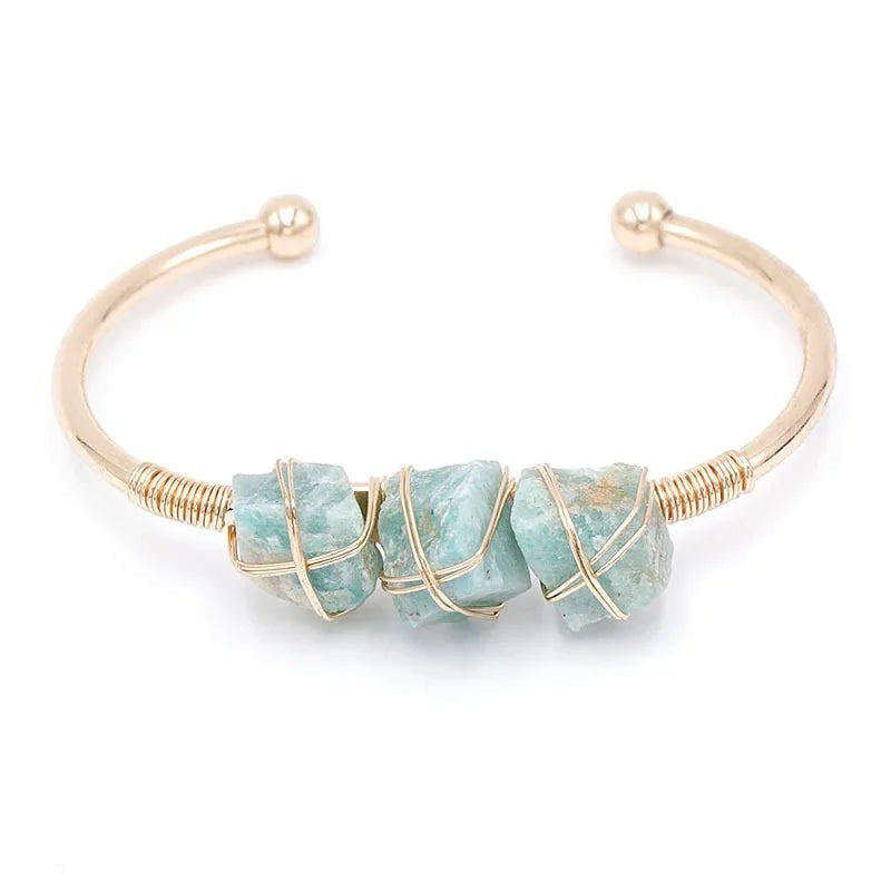 Natural crystal stone cuff bangle bracelet