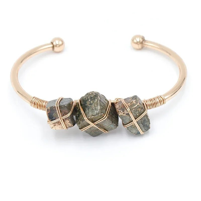 Natural crystal stone cuff bangle bracelet