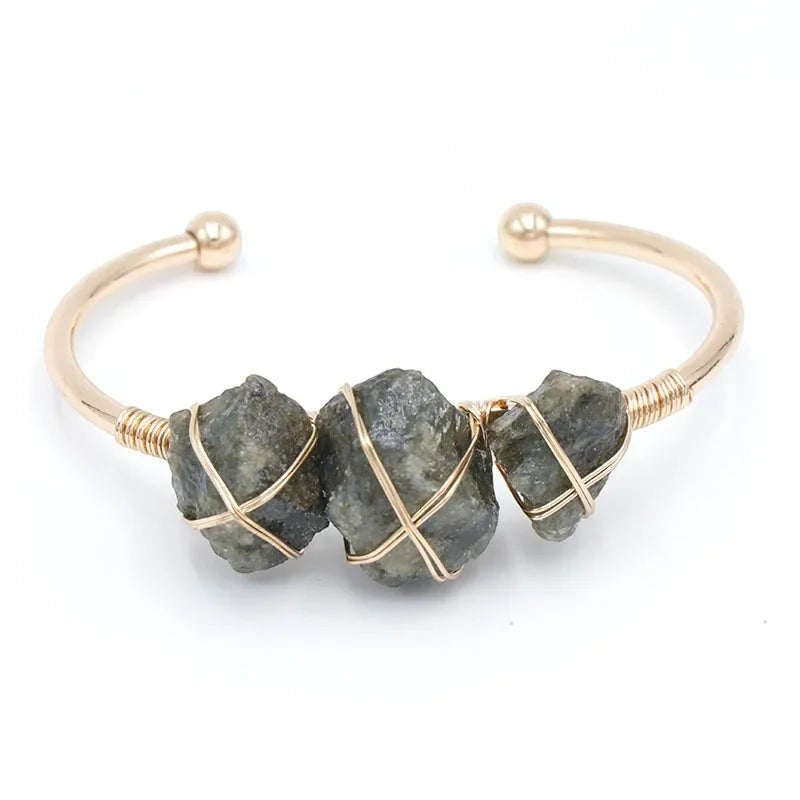Natural crystal stone cuff bangle bracelet