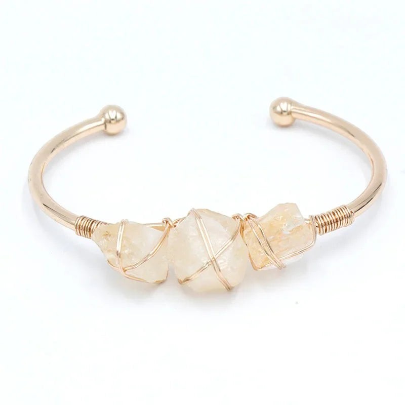 Natural crystal stone cuff bangle bracelet